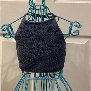 Crocheted Blue/Gray Halter Bathing Suit Top